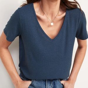 Old Navy Short-Sleeve Luxe V-Neck Rib-Knit T-Shirt for Women